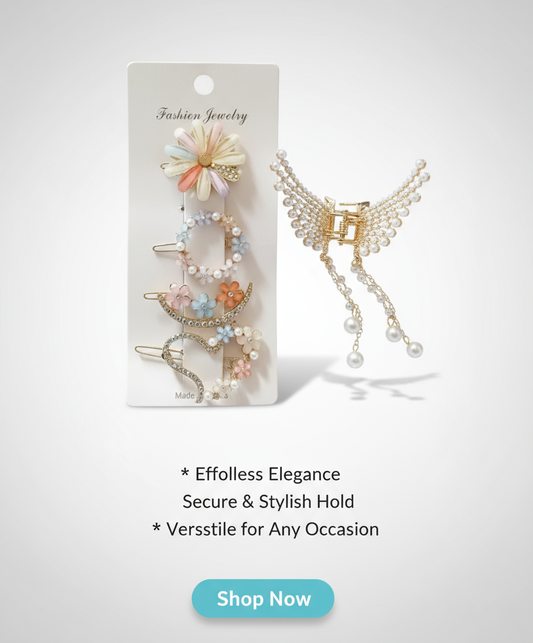combo Offer metal pearl claw clip and Pearl Resin Acrylic Hair Clips pack of 5 White color Abs Plastic Juttu clip