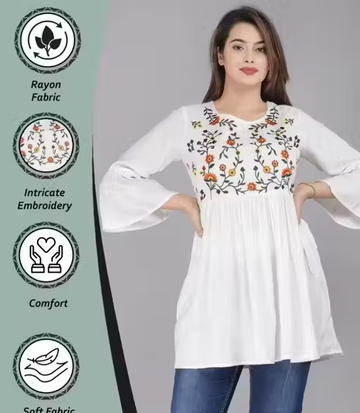White embroidery short to White embroidery short top NEW TOP NEW STYLISH TOP DAILY WEAR TOP PARTY WEAR TOP PARTY WEAR KURTI