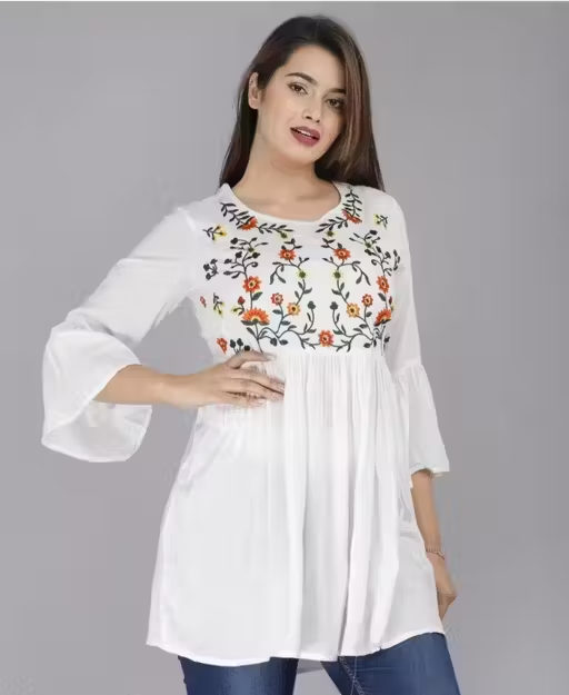 White embroidery short to White embroidery short top NEW TOP NEW STYLISH TOP DAILY WEAR TOP PARTY WEAR TOP PARTY WEAR KURTI