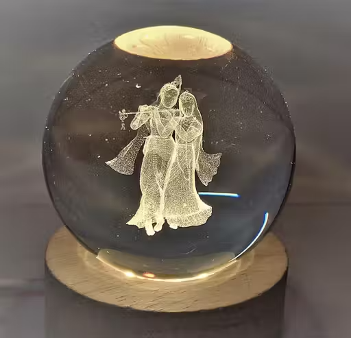 Standing Radhe Krishna Crystal Ball Lamp , Size 6cm, USB