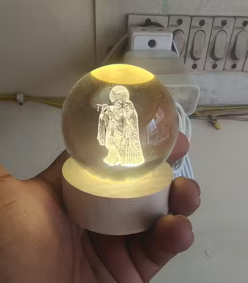 Standing Radhe Krishna Crystal Ball Lamp , Size 6cm, USB