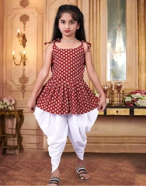 Trendy Girls Printed Dhoti and Top Set