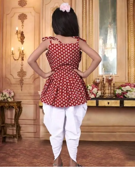 Trendy Girls Printed Dhoti and Top Set