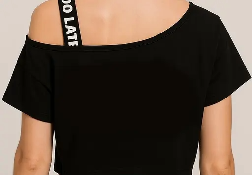 Kids Black Printed One-Shoulder Crop Top – Stylish Casual Wear for Girls