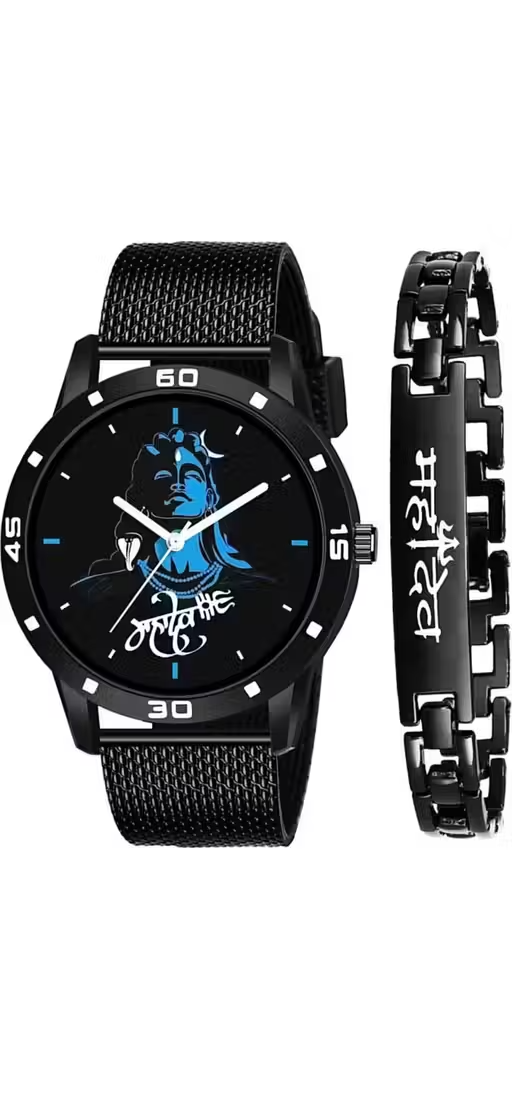har har mahadev black and blue Classic Men Watches and chain
