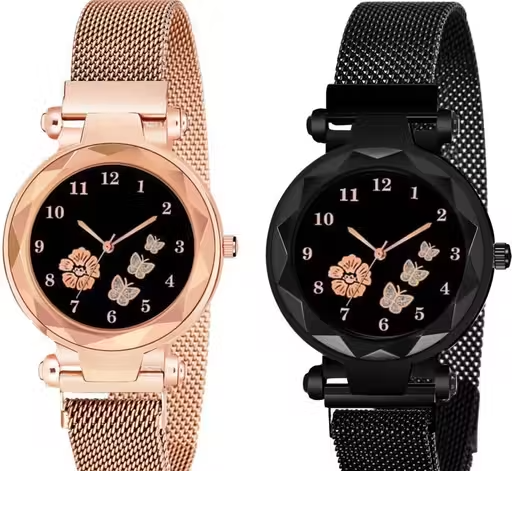 Flowered Dial Megnet Watch for Womens and Girls Combo Watches for Women and Girl Pack of 2