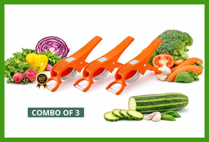 2 In 1 Veg Sharp Stainless Steel 5 Blade Cutter with Peeler for Kitchen Slicer and Peeler with Smart Locking System Vegetable & Fruit Grater & Slicer