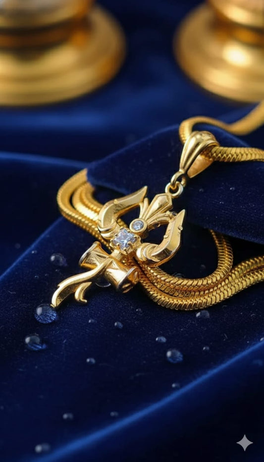 Stylish New Design Gold plated Trishul Om Mahakal Bhole Shanker Mahadev Shiva Locket With Chain Pendant Nacklace For Boy/Men And Girl/Women