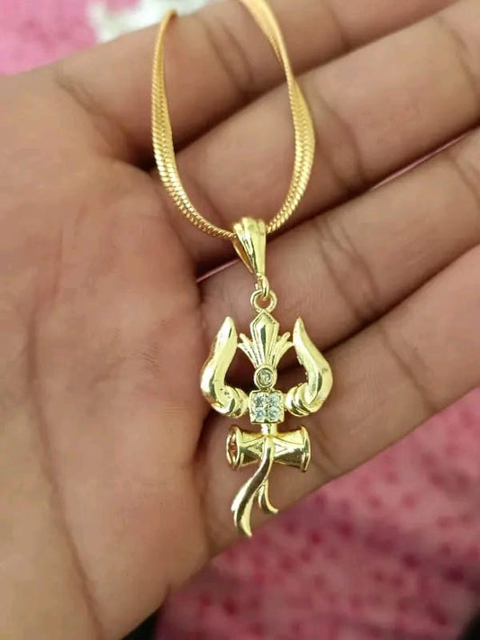 Stylish New Design Gold plated Trishul Om Mahakal Bhole Shanker Mahadev Shiva Locket With Chain Pendant Nacklace For Boy/Men And Girl/Women