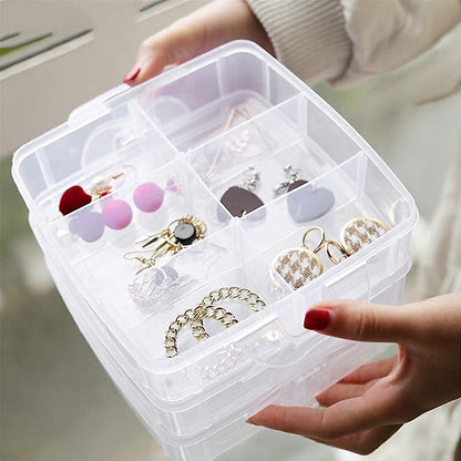 2644 3-tier 18 Sections Transparent Stackable Adjustable Compartment Slot Plastic Craft Storage Box