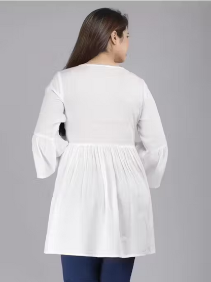 White embroidery short to White embroidery short top NEW TOP NEW STYLISH TOP DAILY WEAR TOP PARTY WEAR TOP PARTY WEAR KURTI