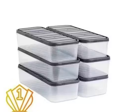 Fridge Storage Containers (Pack of 6) 1500 Ml contanier with Removable Drain Plate Lids Stackable Organizer Box Fruits Vegetables With And Airtight Lid Plastic Keeps Meat Fish Fresh Longer