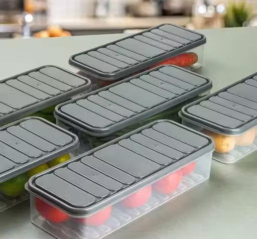 Fridge Storage Containers (Pack of 6) 1500 Ml contanier with Removable Drain Plate Lids Stackable Organizer Box Fruits Vegetables With And Airtight Lid Plastic Keeps Meat Fish Fresh Longer