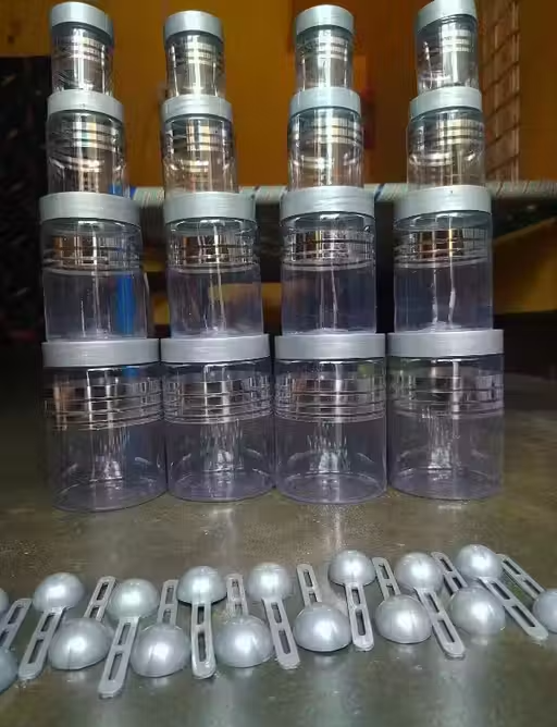 Premium 16 pcs Line Printed Storage Container With 16 Pcs Spoon (FREE) , (4 Piece-1200ml , 4 Piece - 650ml , 4 Piece -350ml , 4 Piece -250ml Each), Color - Silver Clear |BPA FREE | STORAGE CONTAINER
