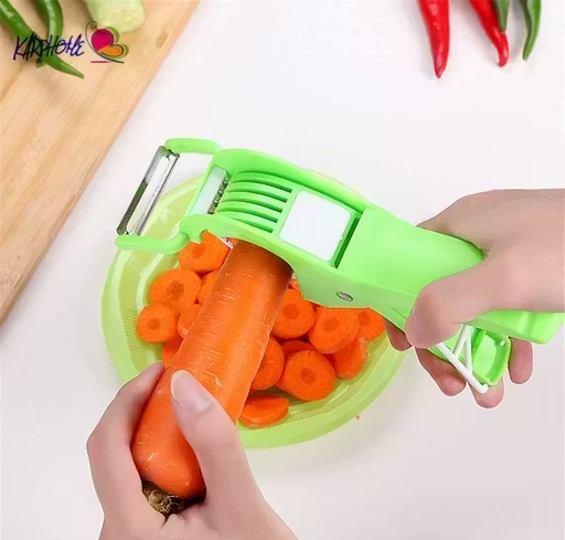 2 In 1 Veg Sharp Stainless Steel 5 Blade Cutter with Peeler for Kitchen Slicer and Peeler with Smart Locking System Vegetable & Fruit Grater & Slicer