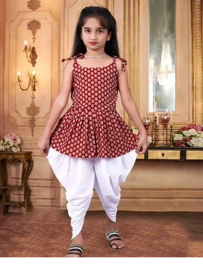 Trendy Girls Printed Dhoti and Top Set