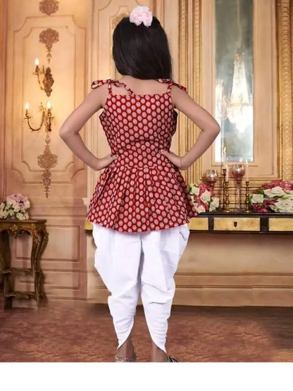 Trendy Girls Printed Dhoti and Top Set