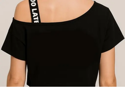 Kids Black Printed One-Shoulder Crop Top – Stylish Casual Wear for Girls