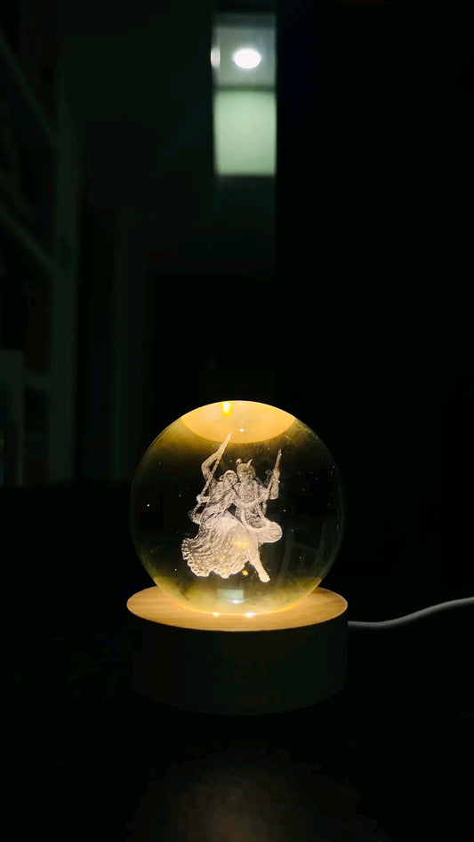 Radhe Krishna Crystal Ball Lamp , Size 6cm, USB