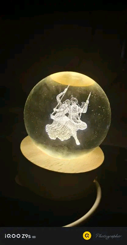 Radhe Krishna Crystal Ball Lamp , Size 6cm, USB