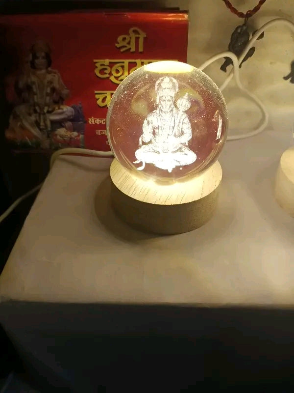 Hanuman ji Crystal Ball Lamp , Size 6cm, USB (Copy)