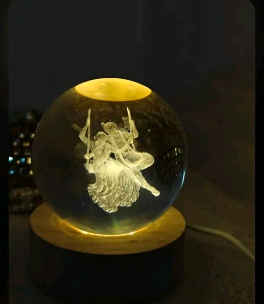 Radhe Krishna Crystal Ball Lamp , Size 6cm, USB